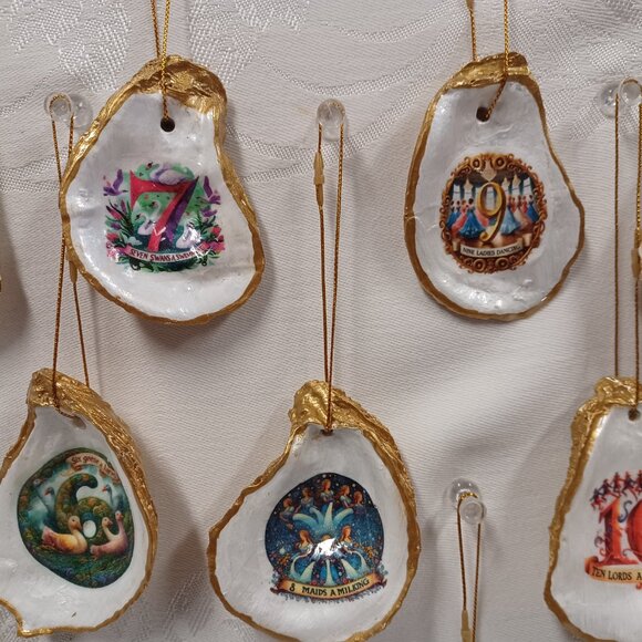 Glorious Gold #1 12 Days of Christmas Oyster Shell Ornaments + 2 Bonus Ornaments - Picture 3 of 10